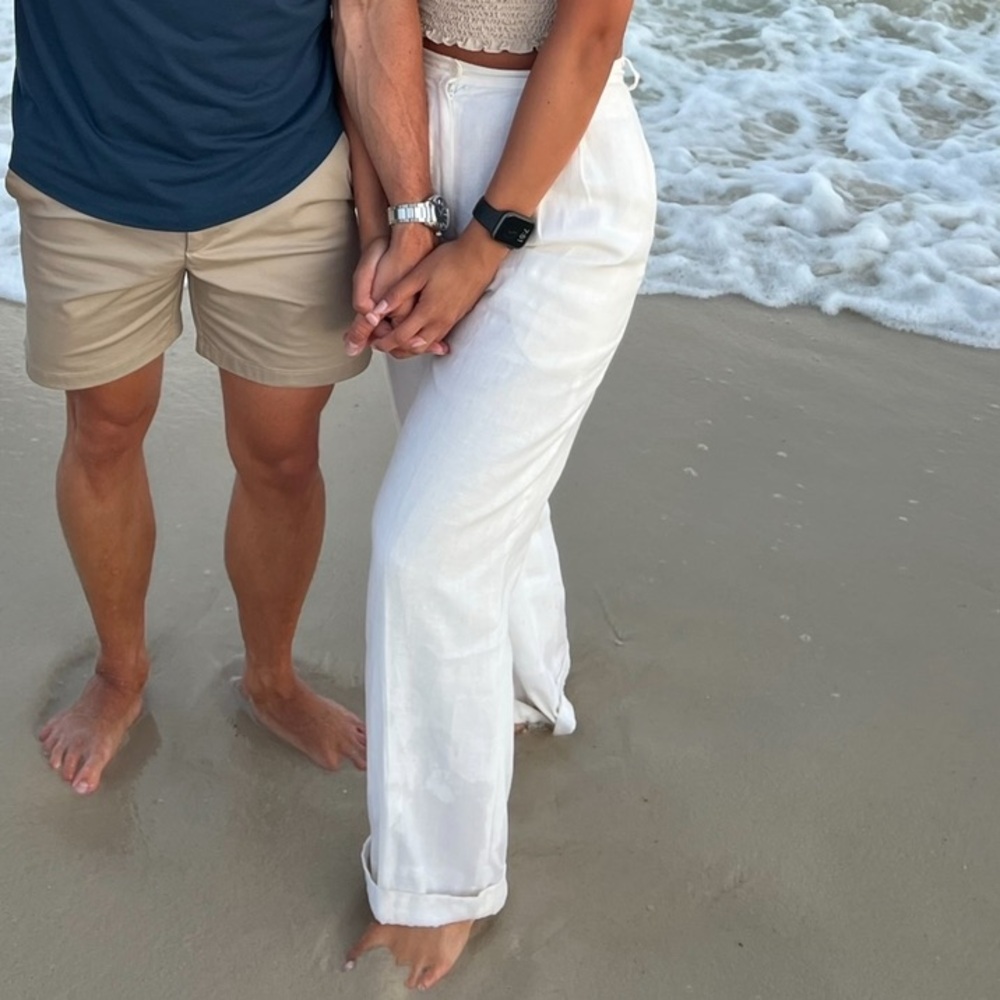 White Women's Wide-Leg Linen Pants - Small